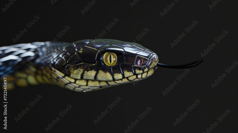 Snake head in the solid black background Snake head in the solid black background