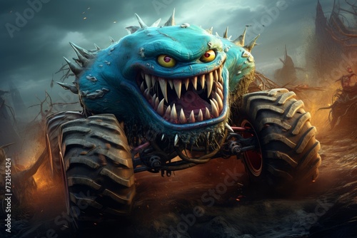 Monster truck giant. Extreme speed motor event race. Generate Ai