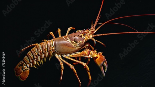 Spiny Lobster in the solid black background