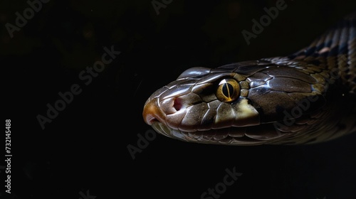 Snake head in the solid black background