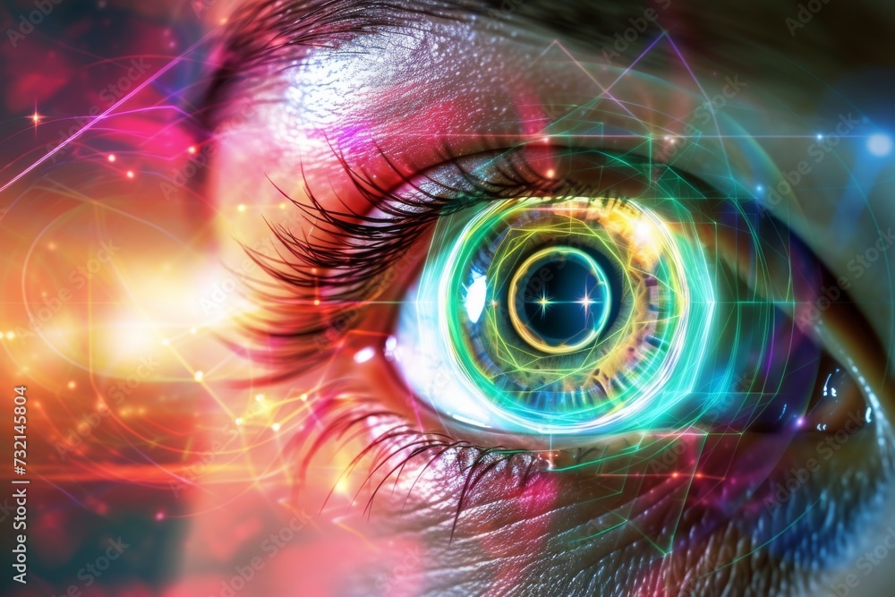 Human Cyborg AI Eye posterior chamber. Eye optic nerve regeneration