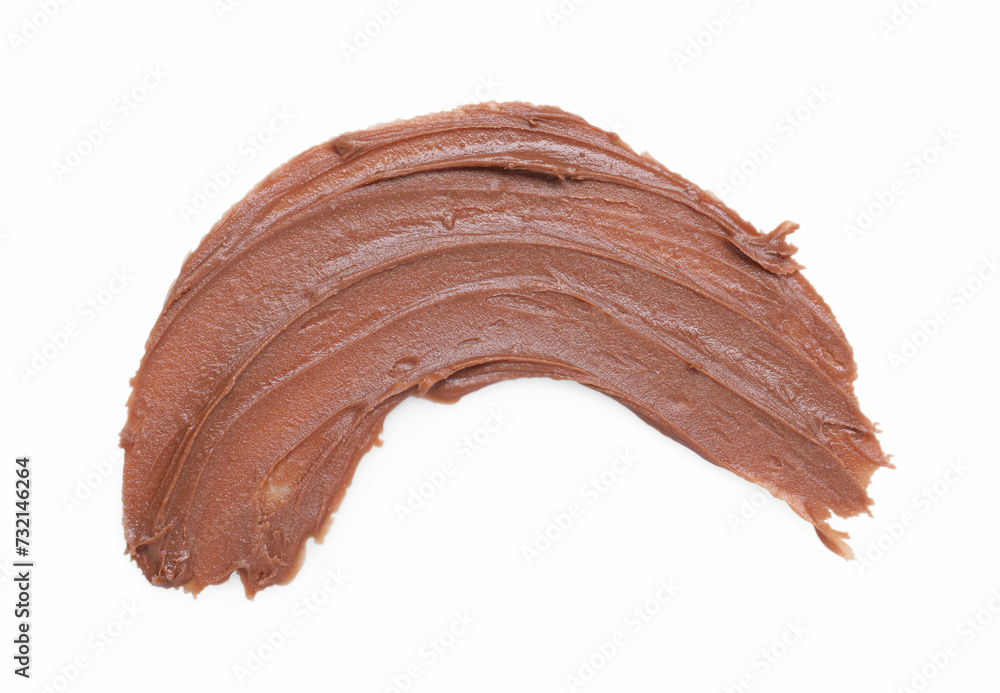 Smear of tasty nut butter isolated on white, top view Smear of tasty nut butter isolated on white, top view