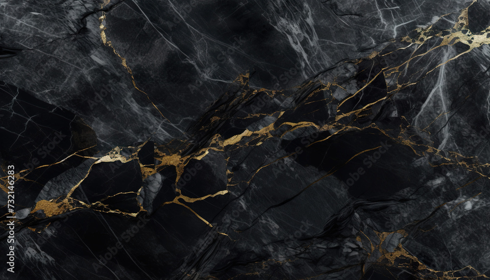 Abstract luxury black marble with refined yellow gold streaks texture wallpaper background backdrop. Elegant, glamorous, modern, glam, chic, gentry, rich design