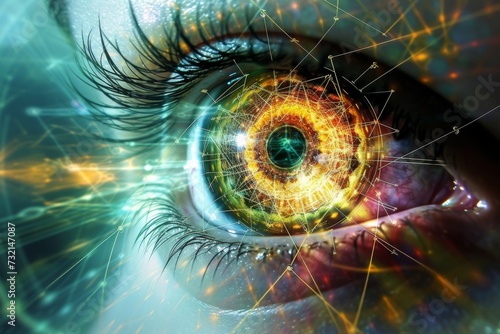 Human Cyborg AI Eye diopter measurement. Eye strabismus optic nerve lens optic nerve decompression color vision. Visionary iris Mast cell stabilizer eye drop sight eyeball structure eyelashes