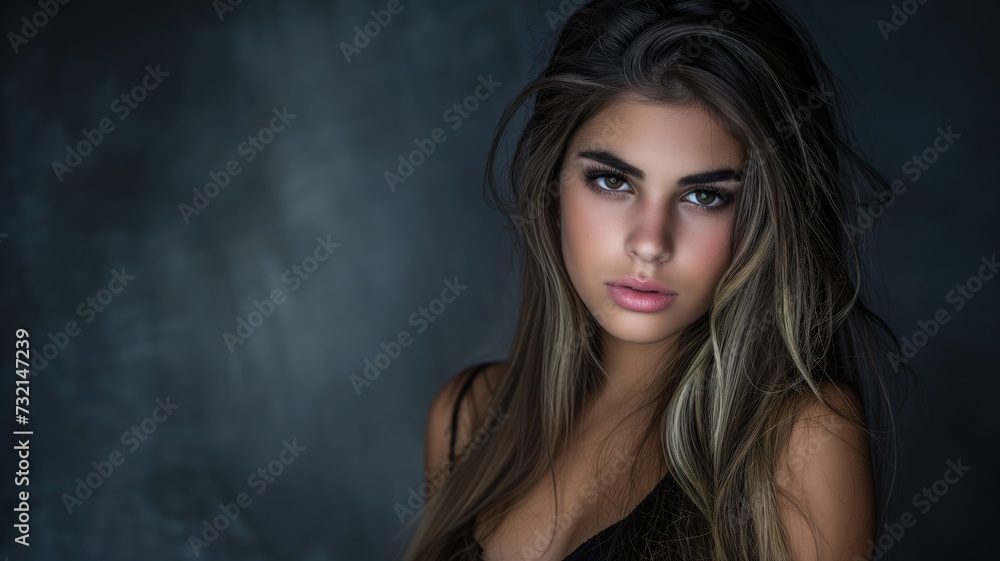 Portrait of a young woman with striking features and dramatic lighting suggesting themes of beauty and portraiture