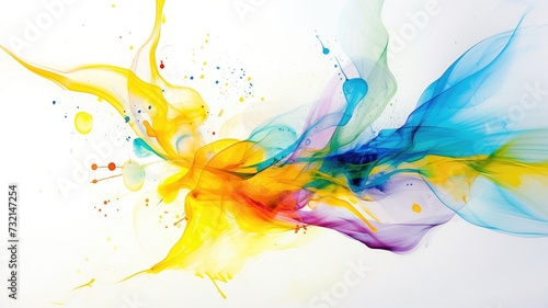 An abstract splash of colors flowing dynamically across the frame, with a blend of yellow, blue, orange, and purple hues