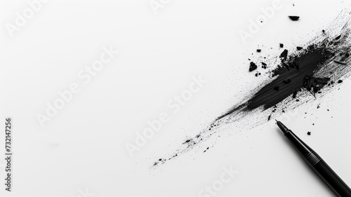 Minimalistic image of black eyeliner pencil with smudged lines on a white background photo