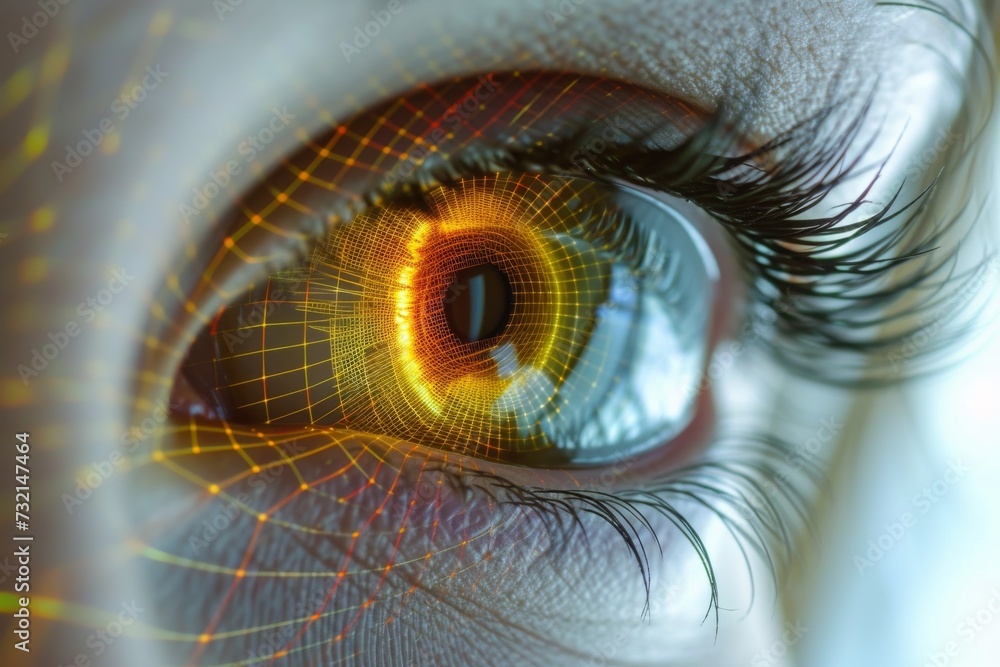 Human AI Eye macular degeneration. Eye pupillary system optic