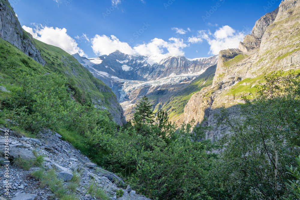 The massif of Grosses Fiescher horn peak over the glacial valley - Switzerland - Grindelwald.