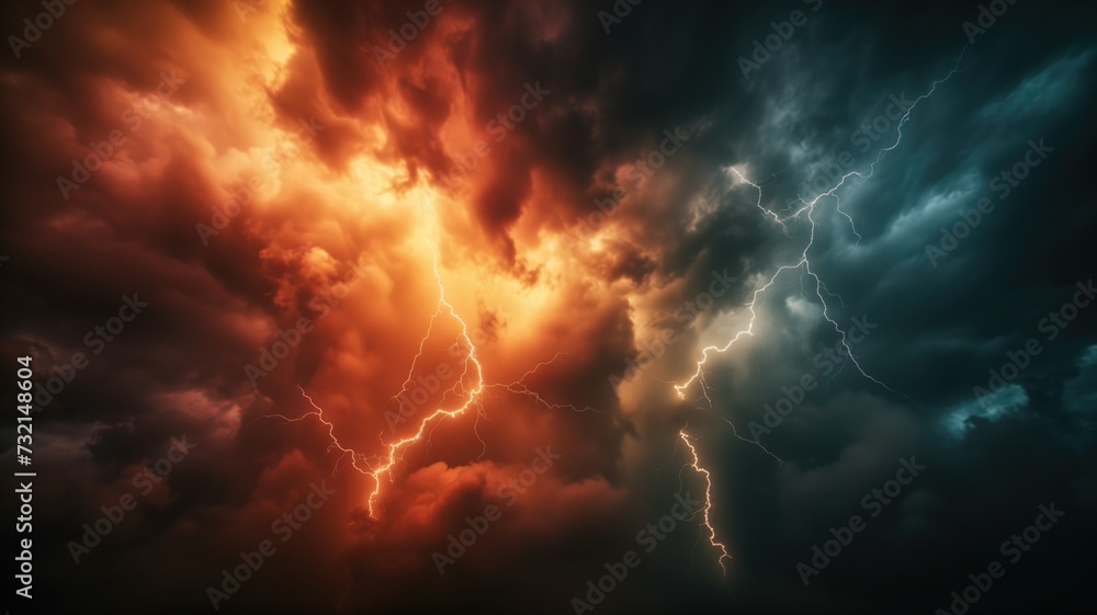 Dramatic storm clouds with intense lightning