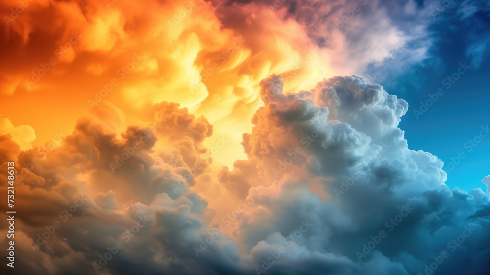 Vivid clouds illuminated by sunset, blue and orange hues