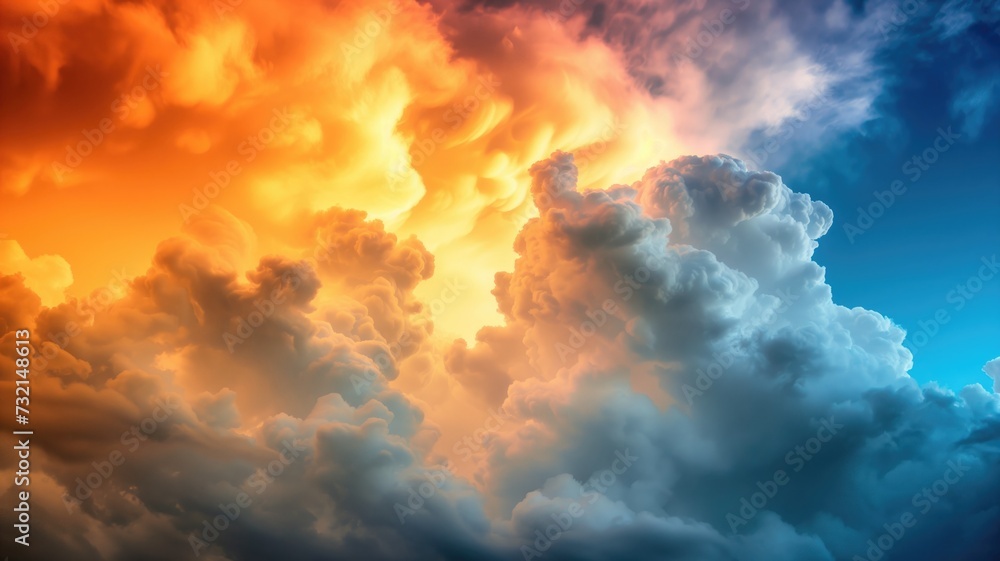 Vivid clouds illuminated by sunset, blue and orange hues Vivid clouds illuminated by sunset, blue and orange hues