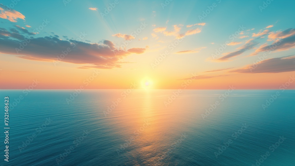 Serene sunset over the ocean, clouds reflecting on calm water