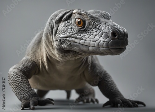 Portrait of an iguana on gray background  close-up