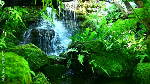Waterfall in refreshing and cool garden at Chiang Mai Province.