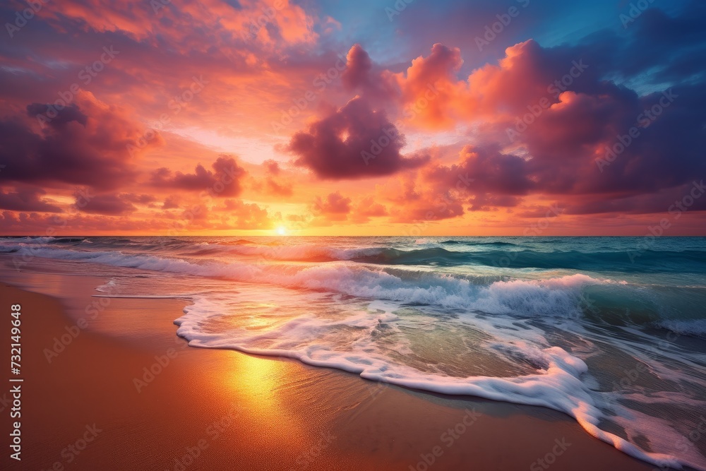 Captivating Morning beach sunrise. Bright coastline. Generate Ai