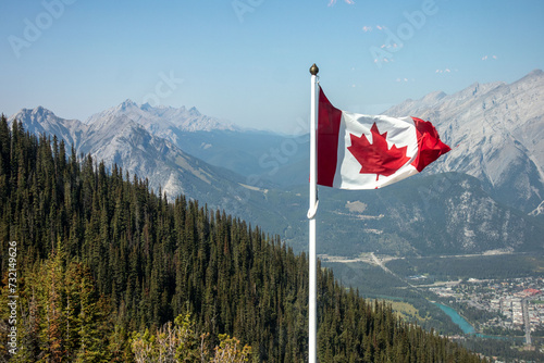 Canada flag in the mountains