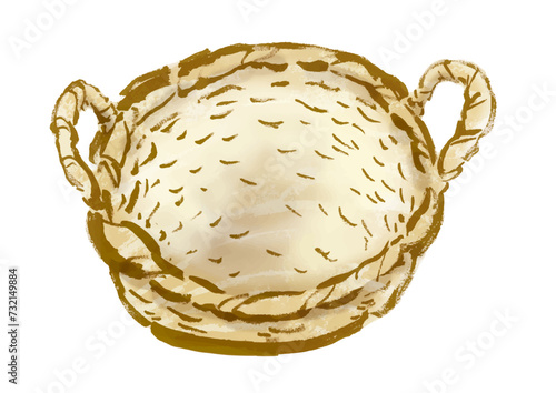 持ち手付きバスケット（かご）の手描きイラスト