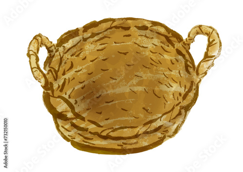 持ち手付きバスケット（かご）の手描きイラスト