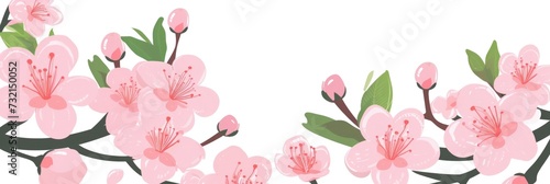 A pink flower with green leaves on a white background.