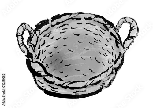 持ち手付きバスケット（かご）の手描きイラスト