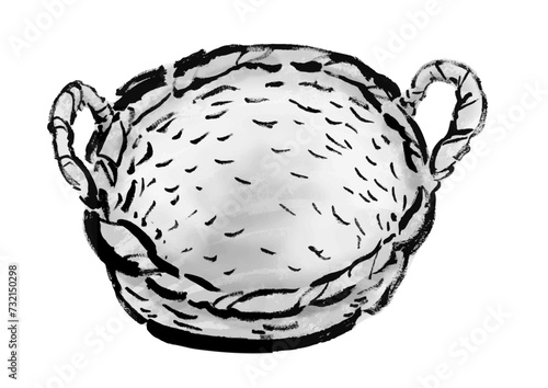 持ち手付きバスケット（かご）の手描きイラスト