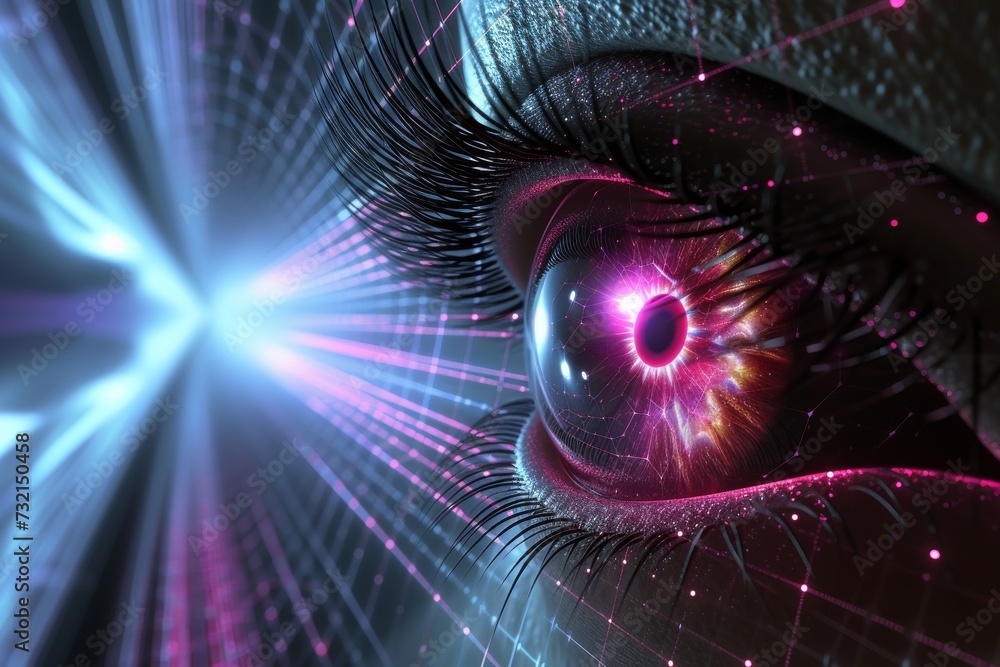 Human Cyborg AI Eye imagination. Eye tritan color confusion lines optic ...