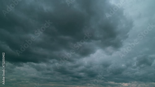 Stormy Cloudy Sky Wide Panorama. Nature Environment. Meteorology Danger Windstorm Disasters Climate. photo