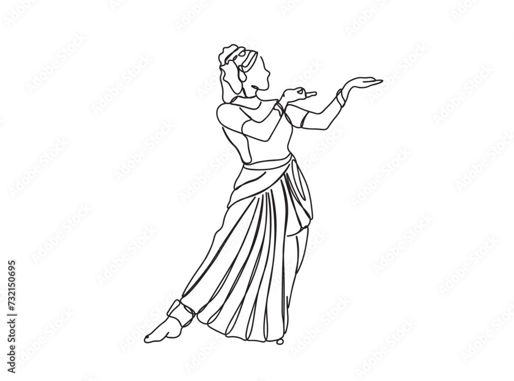 Fototapeta premium Indian Tamil Dancer Single Line Drawing Ai, EPS, SVG, PNG, JPG zip file