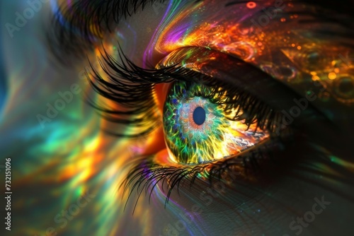 Human Cyborg AI Eye macro. Eye eyelid hygiene product optic nerve lens retinal artery occlusion color vision. Visionary iris optic nerve tumors sight intraocular lens eyelashes