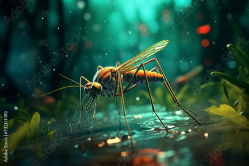 Tiny Mosquito macro. Plant disease fly. Generate Ai © juliars