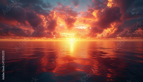 Beautiful sunset at sea and dramatic clouds on background, generative ai. © Chanya2498