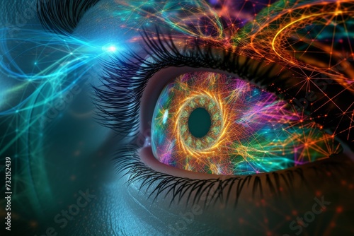 Human Cyborg AI Eye eyelids. Eye acquired ptosis optic nerve lens vision quest color vision. Visionary iris Carbonic anhydrase inhibitor eye drop sight low vision eyelashes photo