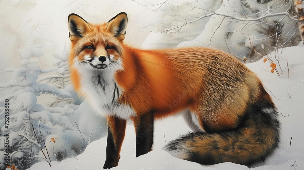 Majestic Fox In Winter Setting 