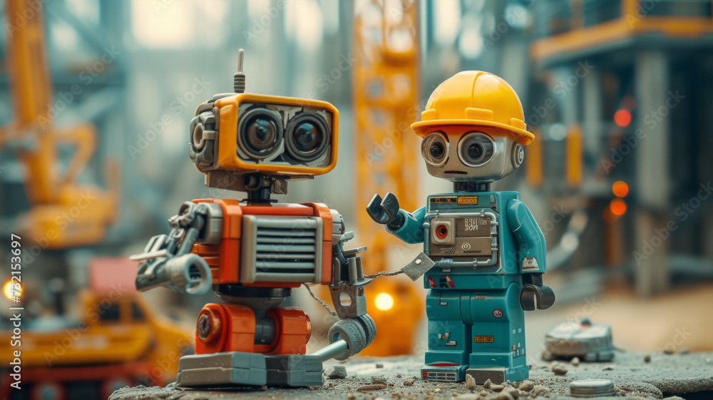 sci fi robot engineer and a man inspection construction work with a robot worker and construction site,generative ai sci fi robot engineer and a man inspection construction work with a robot worker and construction site,generative ai