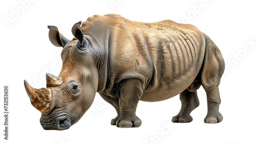Close Up of a Rhinoceros on a White Background