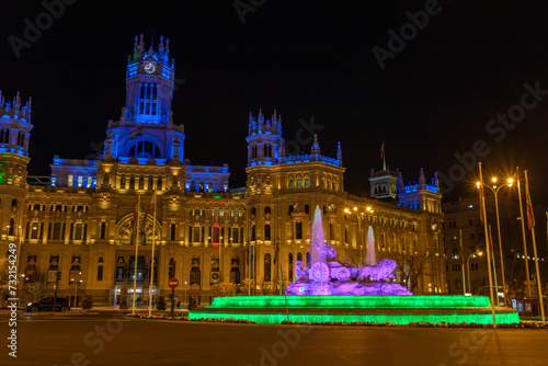 Midnight Majesty: The Glowing Neptune Fountain in Madrid
