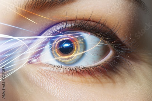 Human Cyborg AI Eye swirl. Eye pupil dilation optic nerve lens night blindness color vision. Visionary iris color vision deficiency resources sight eyelid lag eyelashes