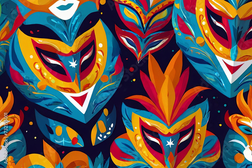 Carnival celebration pattern. Vibrant masks  confetti  and festivity-inspired design. Perfect for lively themed projects.