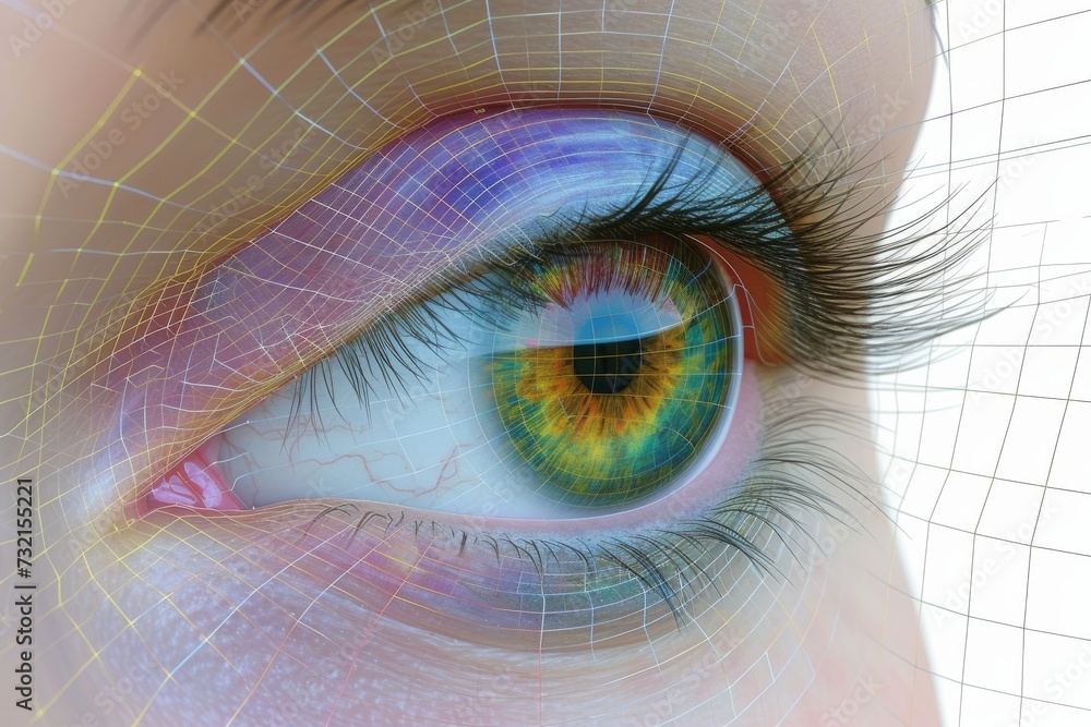 Human AI Eye keratitis. Eye retina optic nerve lens flashing