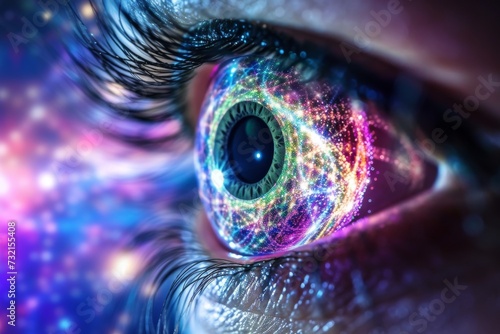 Human Cyborg AI Eye photoreceptor. Eye fuchs dystrophy optic nerve lens optic neuropathy color vision. Visionary iris scleritis sight visionary advancement eyelashes photo