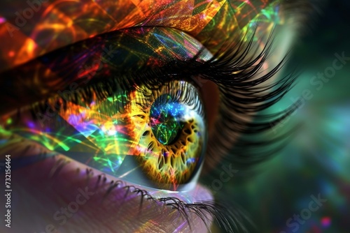 Human Cyborg AI Eye retinal detachment. Eye color vision training optic nerve lens irregular astigmatism color vision. Visionary iris focus sight eyebrow eyelashes