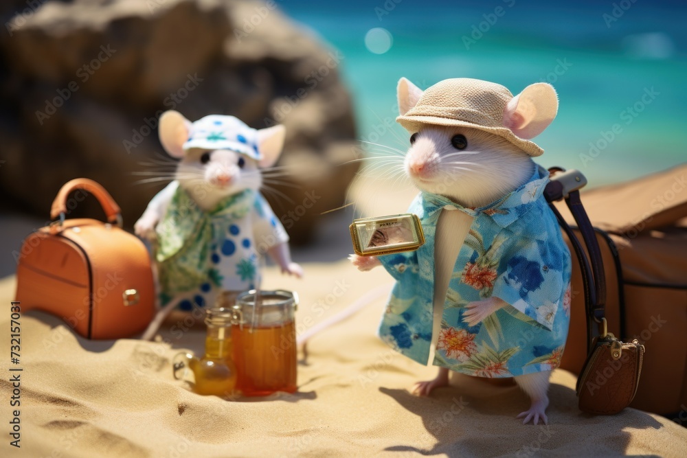 Sun-soaked Mouse beach vacation. Mice sea. Generate Ai