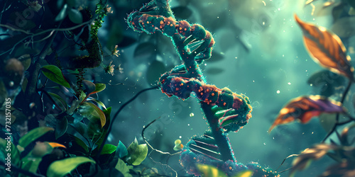 genetic research on plant DNA is underway, equipped with cutting-edge technology and futuristic gadgets, reflecting a mix of modernity and bio-mechanics