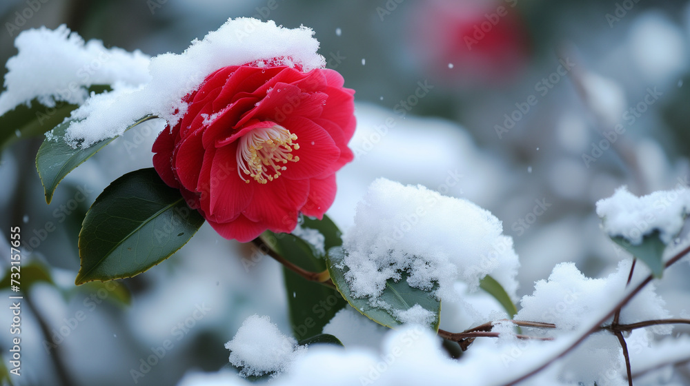 雪が積もっている椿の花 植物イメージ foto de Stock | Adobe Stock