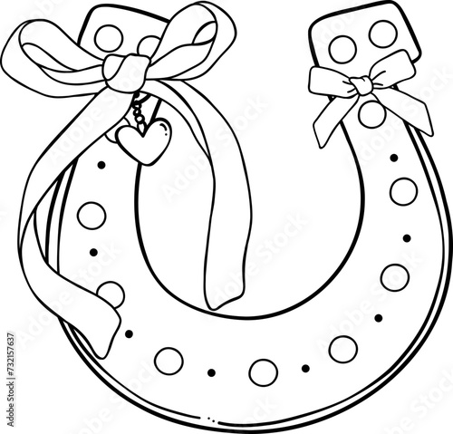 Coquette cowgirl horseshoe outline for coloring