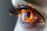 Human Cyborg AI Eye phacoemulsification. Eye myopia optic nerve lens blepharoplasty color vision. Visionary iris nystagmus sight eyelid discoloration eyelashes