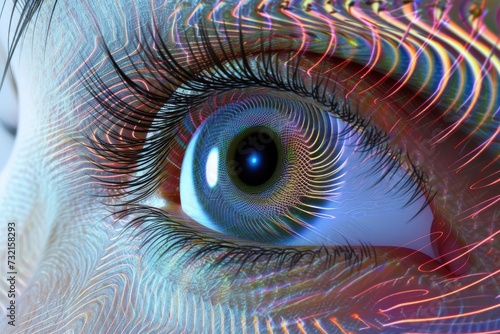 Human Cyborg AI Eye vitreous detachment. Eye optic nerve glioma optic nerve lens astigmatism color vision. Visionary iris astigmatism sight keratitis eyelashes