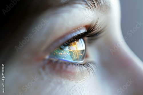 Human Cyborg AI Eye papillitis. Eye scope optic nerve lens Conjunctivitis symptoms relief eye drop color vision. Visionary iris night sight eye eyelashes