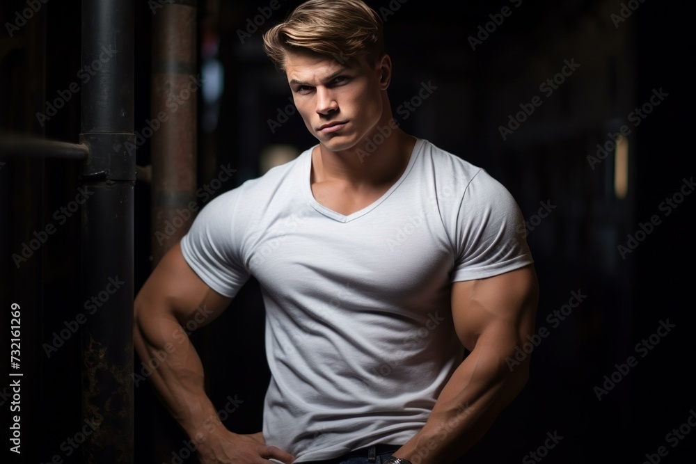 Athletic Muscle handsome young man posing. Training center robust virile. Generate Ai Athletic Muscle handsome young man posing. Training center robust virile. Generate Ai